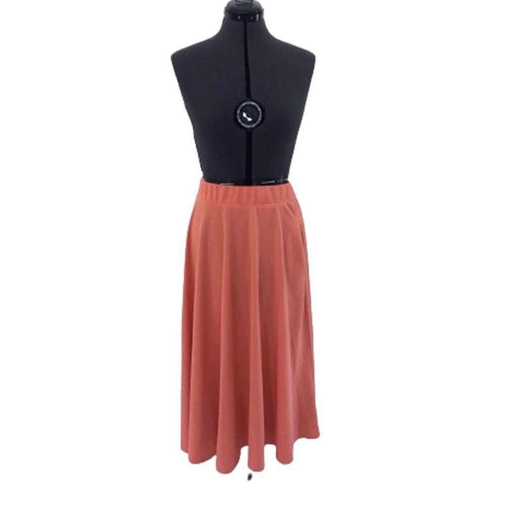 White Mark Peach Soft Orange Pocketed Elastic Flowey Midi Maxi Skirt, Size L